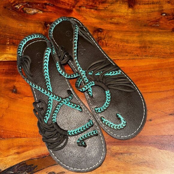 Plaka Seashell Summer Sandals for Women | Turquoise-Zebra EUC SZ 8 - Picture 4 of 6